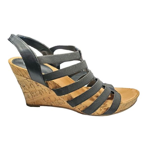 Bass Sandals Women 9 Louisa Wedge Heels Comfort Strappy Stretch Open Toe Cork - Picture 1 of 11